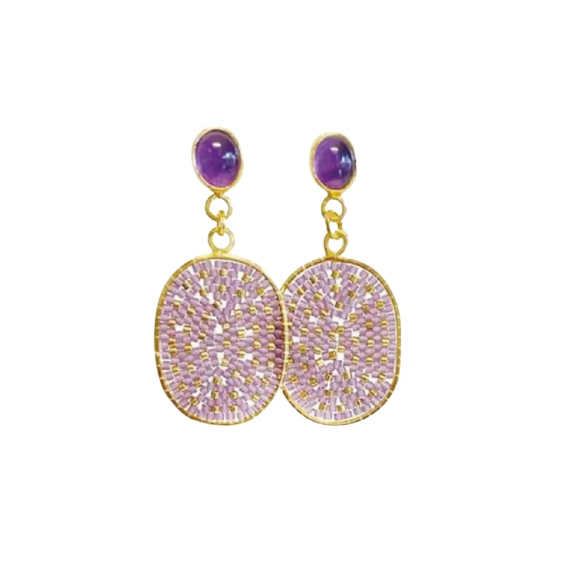 little letter earrings-Amethyst Oval Earrings