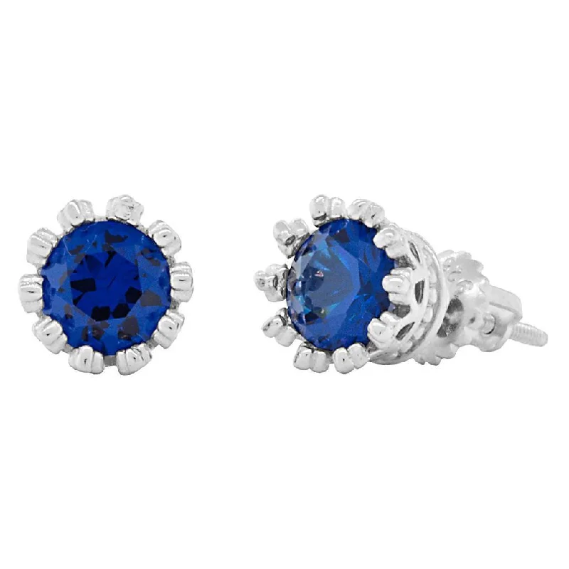 uncut silver earrings-Amira: 6mm, 1.5ct created Blue Sapphire Crown Set Screw Back Earrings