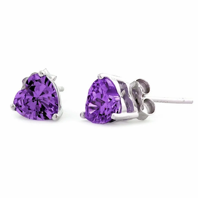 retro-style drop earrings-Amy: 1.50ct 6mm Radiant Heart Cut Amethyst Ice CZ Stud Earrings