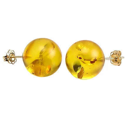 wanderlust turquoise hoop earrings-Anya: 10mm Russian Baltic Amber Ball Stud Earrings 14K Yellow Gold