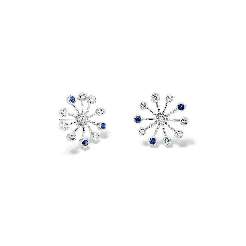 heavy statement earrings-Astrantia Earrings 18ct White Gold - Aquamarine, Sapphire & Diamond