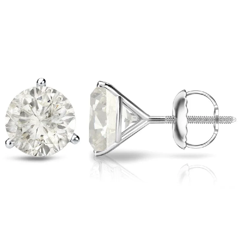 thin birthstone earrings-Auriya 1 to 2 carat TW Certified 3-Prong Martini Round Diamond Stud Earrings 18k Gold (H-I, SI1-SI2) - H-I, SI1-SI2