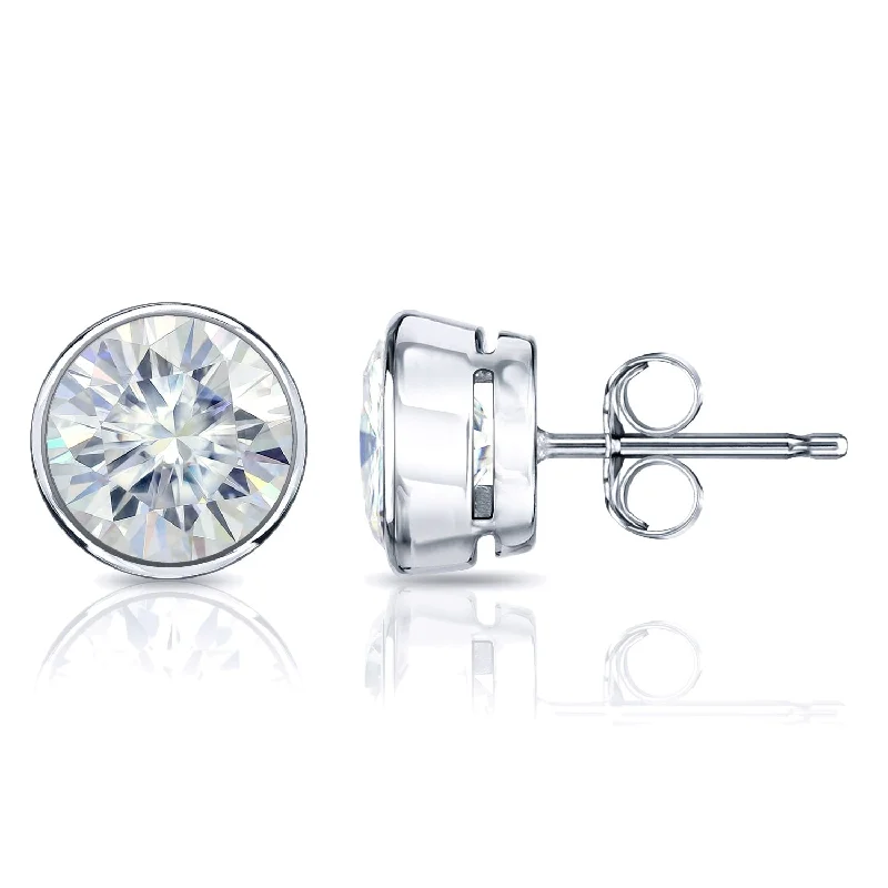 thin stud earrings-Auriya 14k Gold 1 1/2ctw Bezel-set Round Moissanite Stud Earrings - 5.9 mm