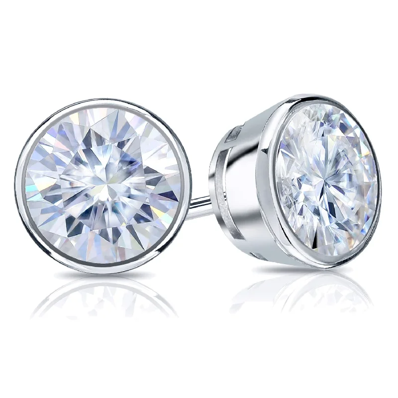 retro-style earrings-Auriya 18k Gold 1 1/2ctw Bezel-set Round Moissanite Stud Earrings - 5.9 mm