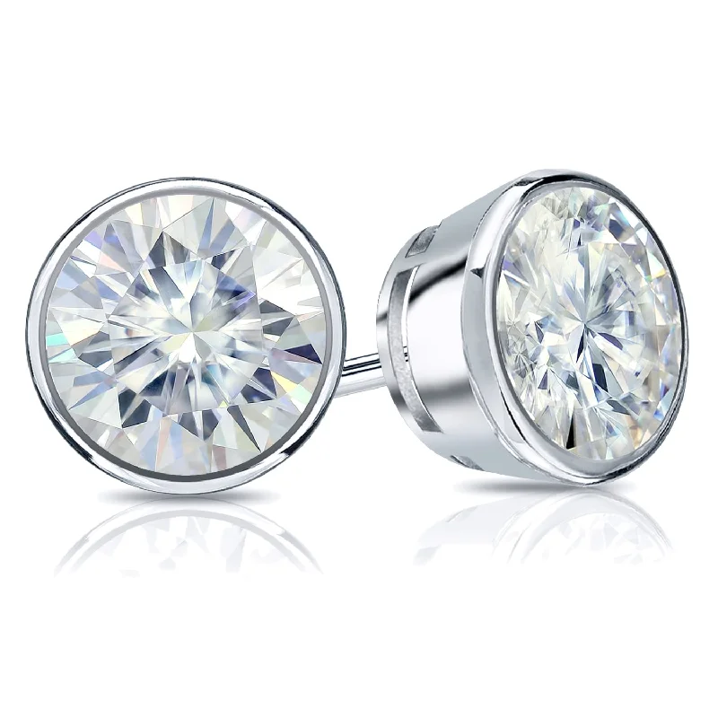 luxurious cocktail earrings-Auriya 18k Gold 1 1/2ctw Bezel-set Round Moissanite Stud Earrings - 5.9 mm