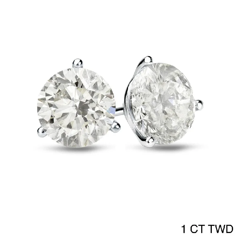 stamped monogram earrings-Auriya Platinum 1 to 2 carat TW 3-Prong Martini Round Diamond Stud Earrings Certified - H-I, SI1-SI2