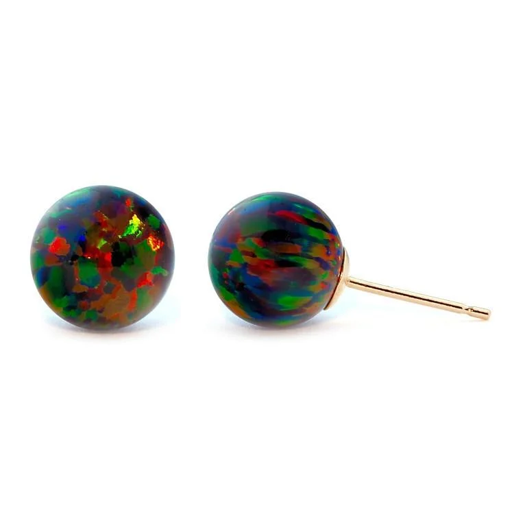 urban bolt earrings-Aurora: 10mm Black Australian Opal Ball Stud Earrings 14k Yellow Gold