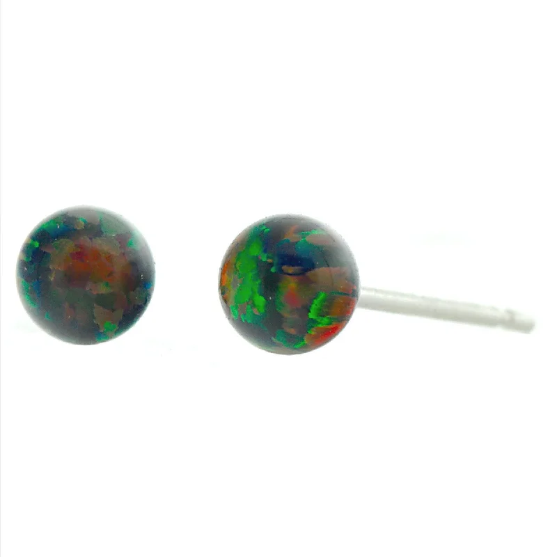 emerald healing earrings-Aurora: 4mm Black Australian Opal Ball Stud Earrings 14k White Gold