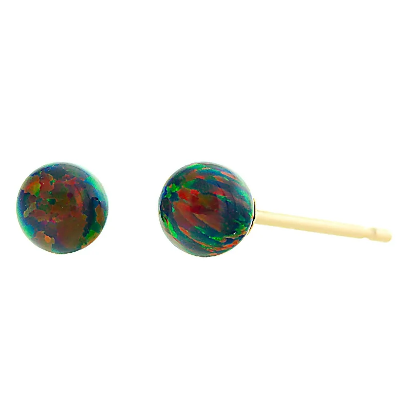 flow-shaped drop earrings-Aurora: Black Created Australian Opal Ball Stud Earrings 14k Yellow Gold