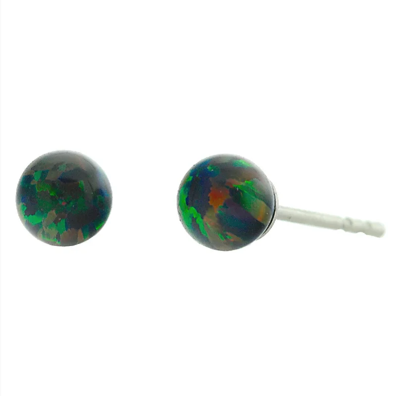 urban sleek earrings-Aurora: 4mm Black Australian Opal Ball Stud Earrings Sterling Silver