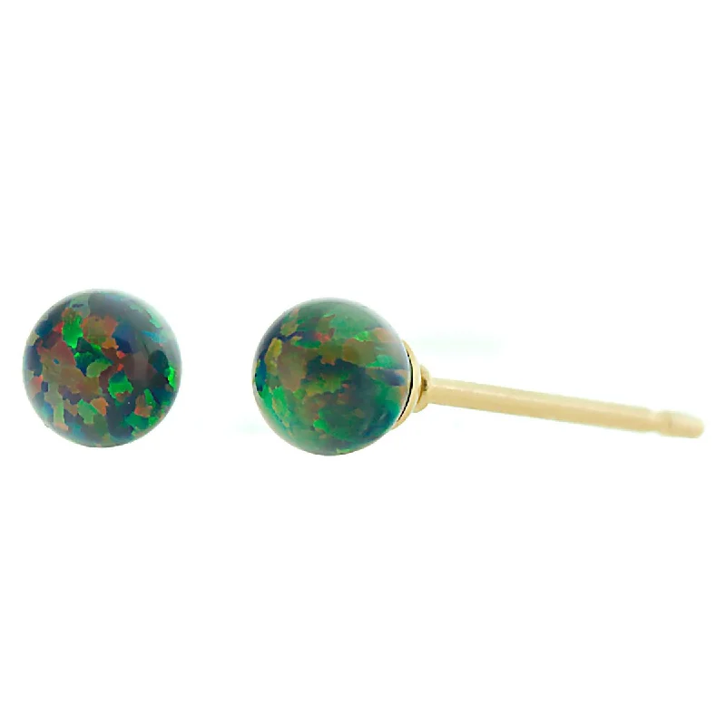 urban midnight earrings-Aurora: Black Created Australian Opal Ball Stud Earrings 14-20 Gold Filled