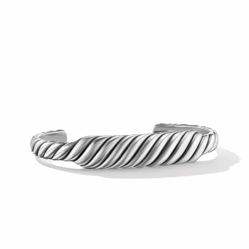 ridged silver earrings-Sculpted Cable Contour Bracelet in Sterling Silver