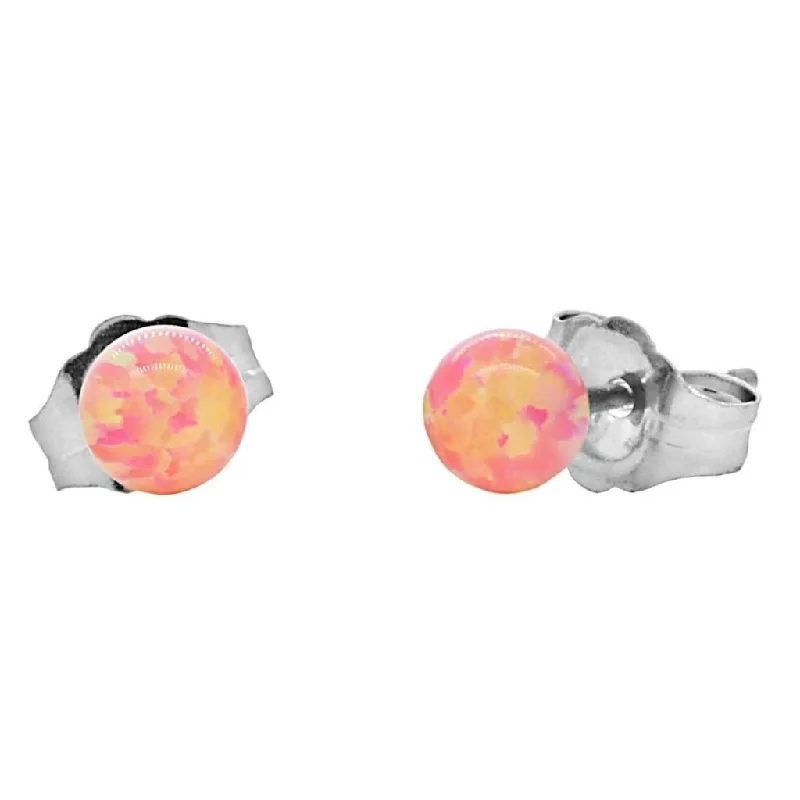 vintage birthstone earrings-Cala: 4mm Deep Sea Coral Opal Ball Stud Earrings 14K White Gold