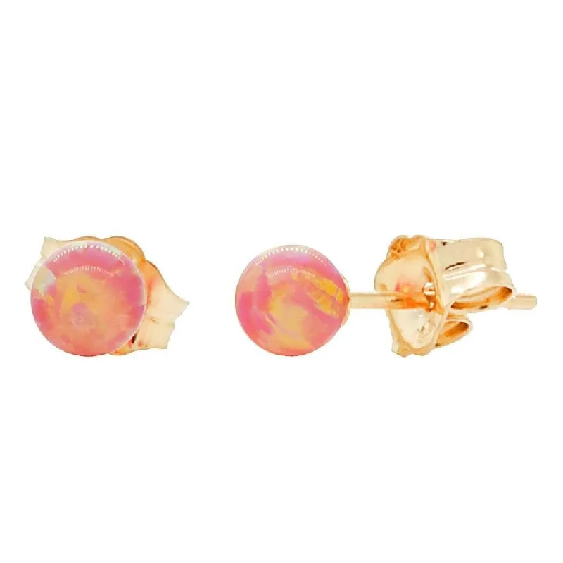 knotted love earrings-Cala: 4mm Deep Sea Coral Opal Ball Stud Earrings 14K Yellow Gold