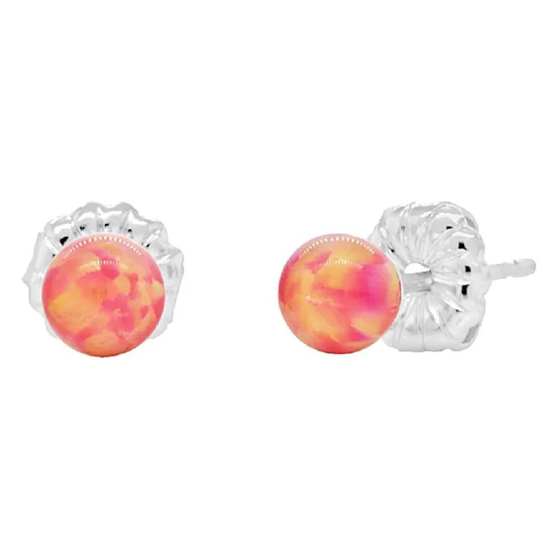 bendable silver earrings-Cala: 4mm Deep Sea Coral Opal Ball Stud Earrings 925 Sterling Silver