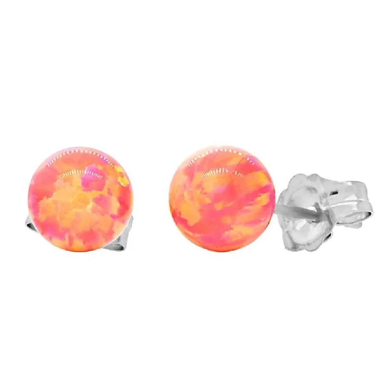 uncut sapphire earrings-Cala: 6mm Deep Sea Coral Opal Ball Stud Earrings 14K White Gold