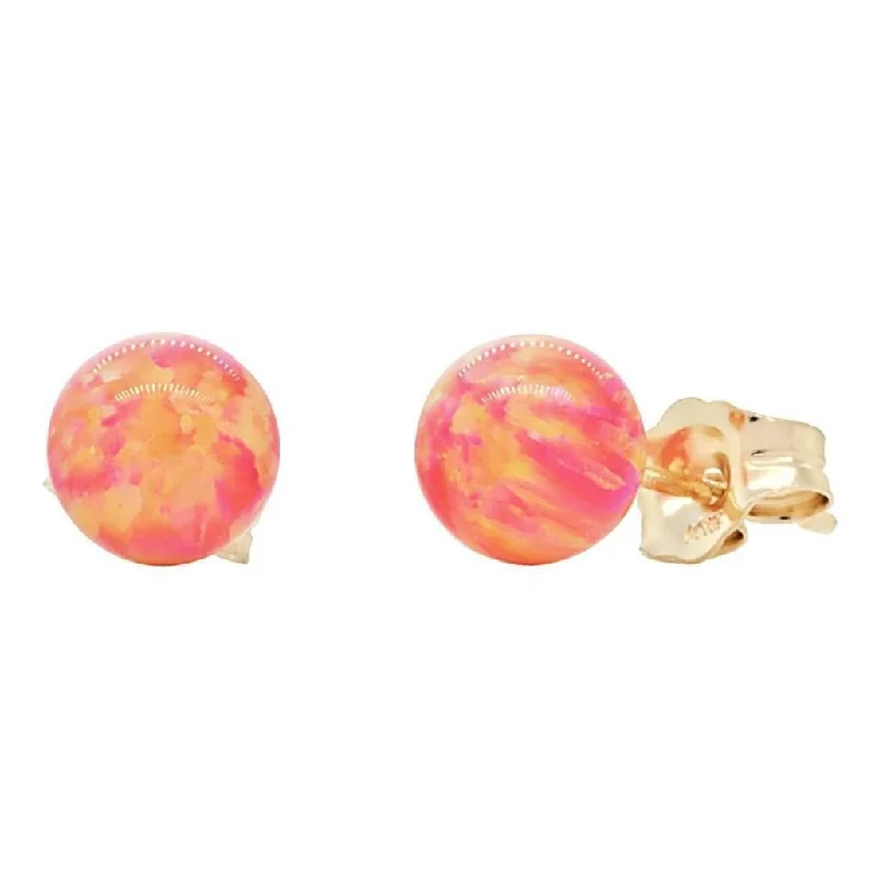 pewter drop earrings-Cala: 6mm Deep Sea Coral Opal Ball Stud Earrings 14K Yellow Gold