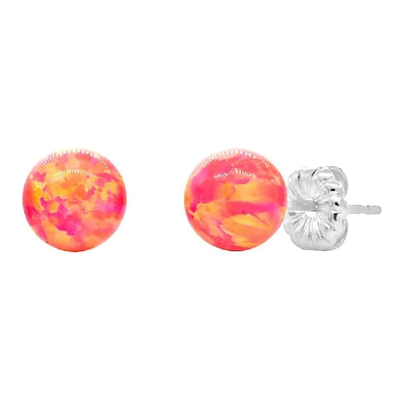 flow-shaped earrings-Cala: 6mm Deep Sea Coral Opal Ball Stud Earrings 925 Sterling Silver