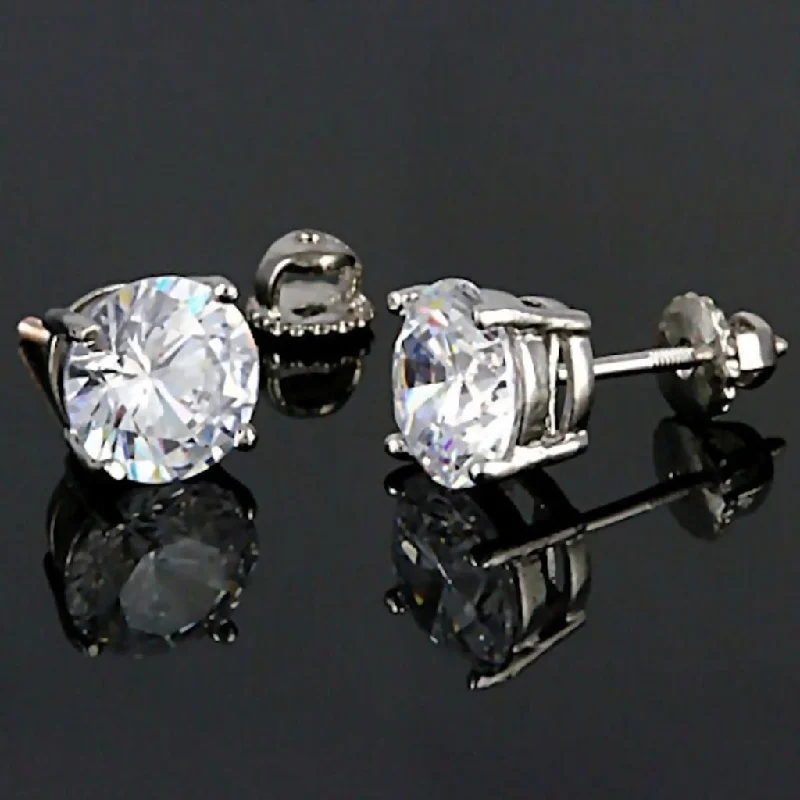 chiseled silver earrings-Candi: 9mm, 5.8ct Russian Ice Simulated Diamond Screw Back Earrings