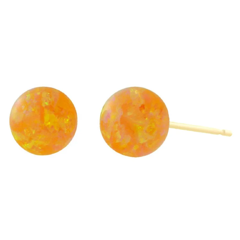 regency ruby earrings-Cira: Citrine Yellow Created Australian Opal Ball Stud Earrings 14-20 Gold Filled