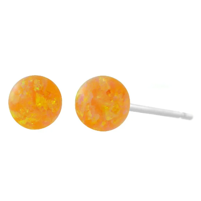 shimmering drop earrings-Cira: Citrine Yellow Created Australian Opal Ball Stud Earrings 14K White Gold