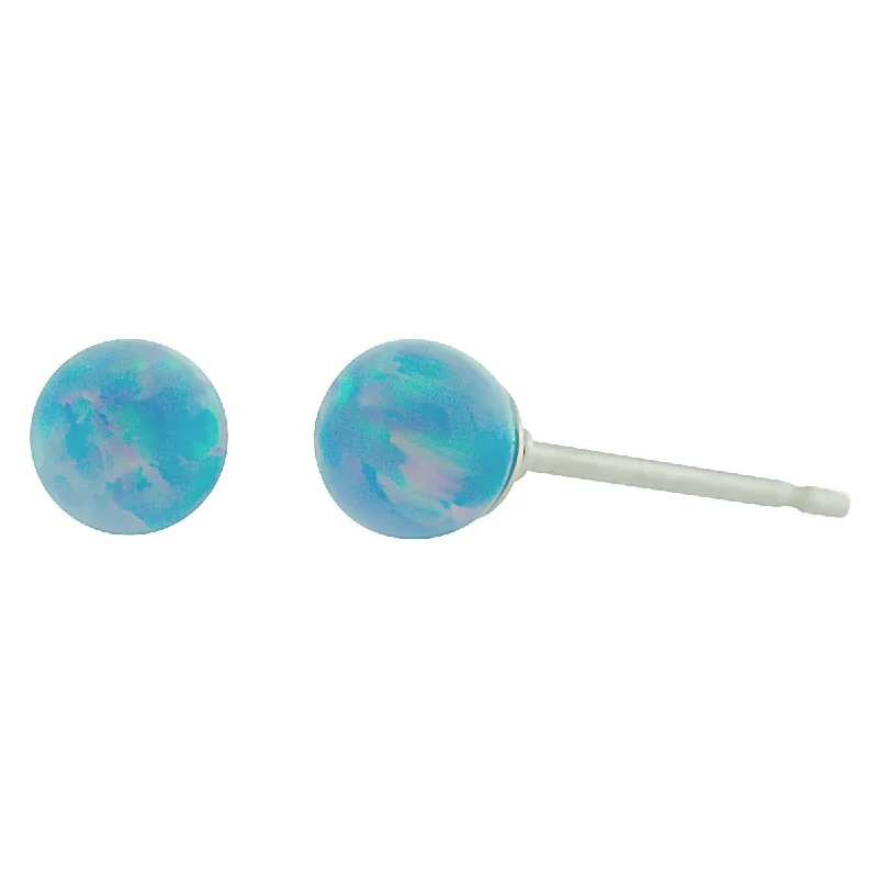 wanderlust moon earrings-Carrie: Cornflower Blue Created Australian Opal Ball Stud Earrings 925 Sterling Silver