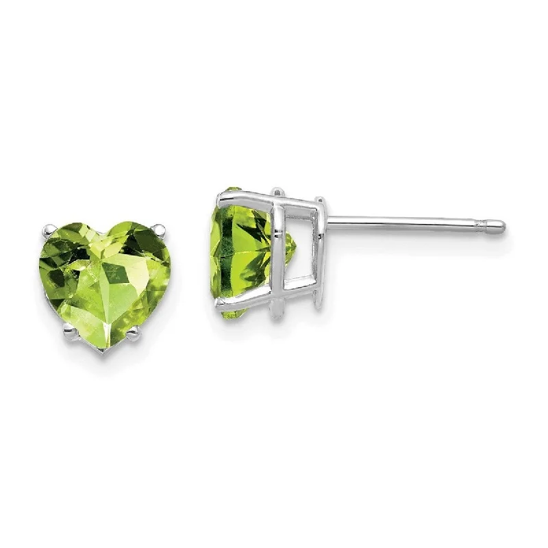 uncut turquoise earrings-Curata 14k White Gold 7mm Heart-shaped Peridot Stud Earrings