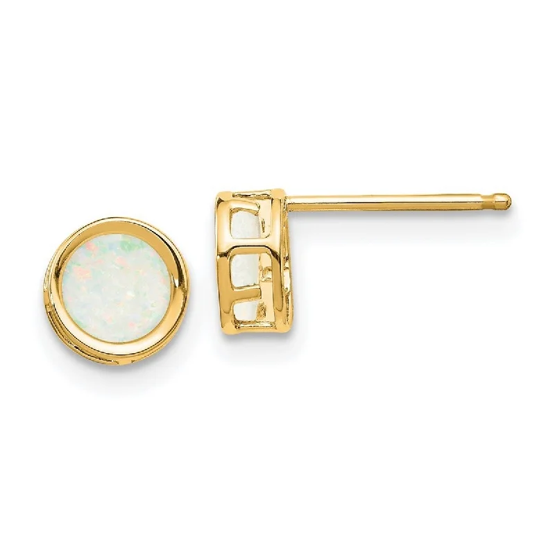 pearl braided earrings-Curata 14k Yellow Gold Polished Post 5mm Bezel Simulated Opal Stud Earrings