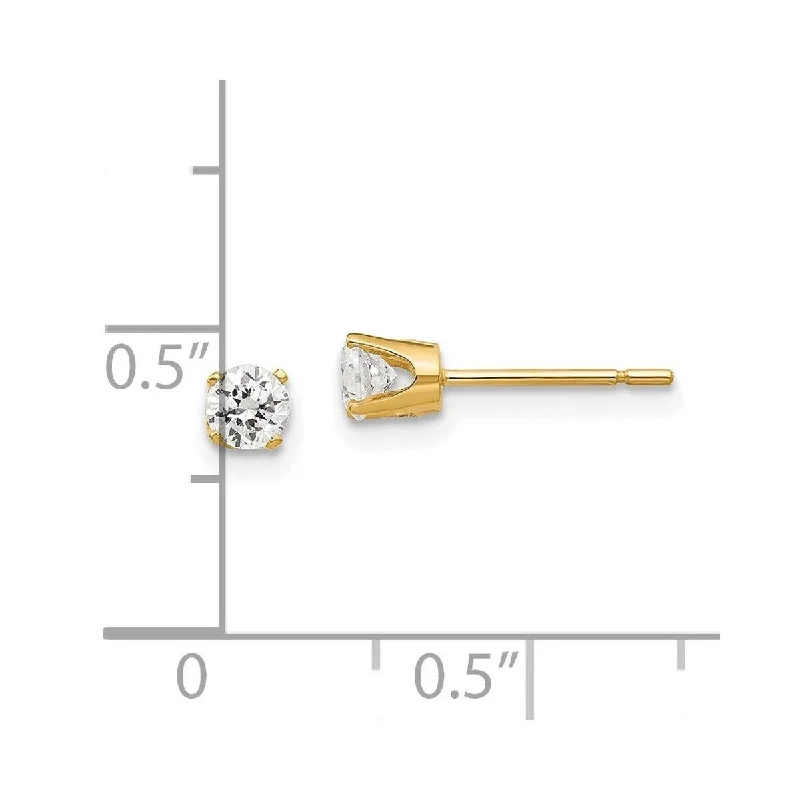 thin gemstone earrings-Curata 14k Yellow Gold Polished Post Earrings 3.5mm CZ Cubic Zirconia Simulated Diamond stud Earrings Measures 4x4mm Wide