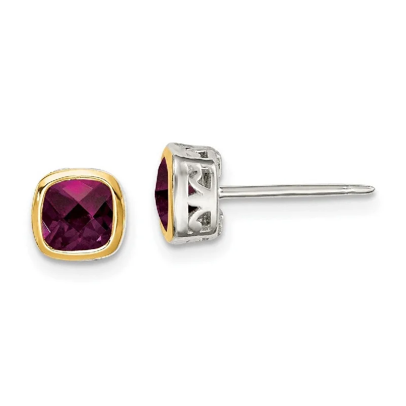 stamped monogram earrings-Curata 925 Sterling Silver With 14k Accent 6.5mm Rhodolite Garnet Square Stud Earrings