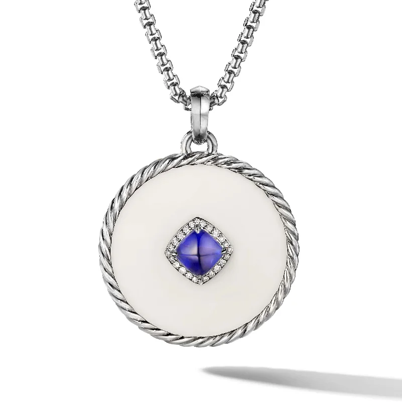 stellar star earrings-DY Elements Two Stone Disc Pendant in White Gold with Mother of Pearl, Tanzanite and Pave Diamonds