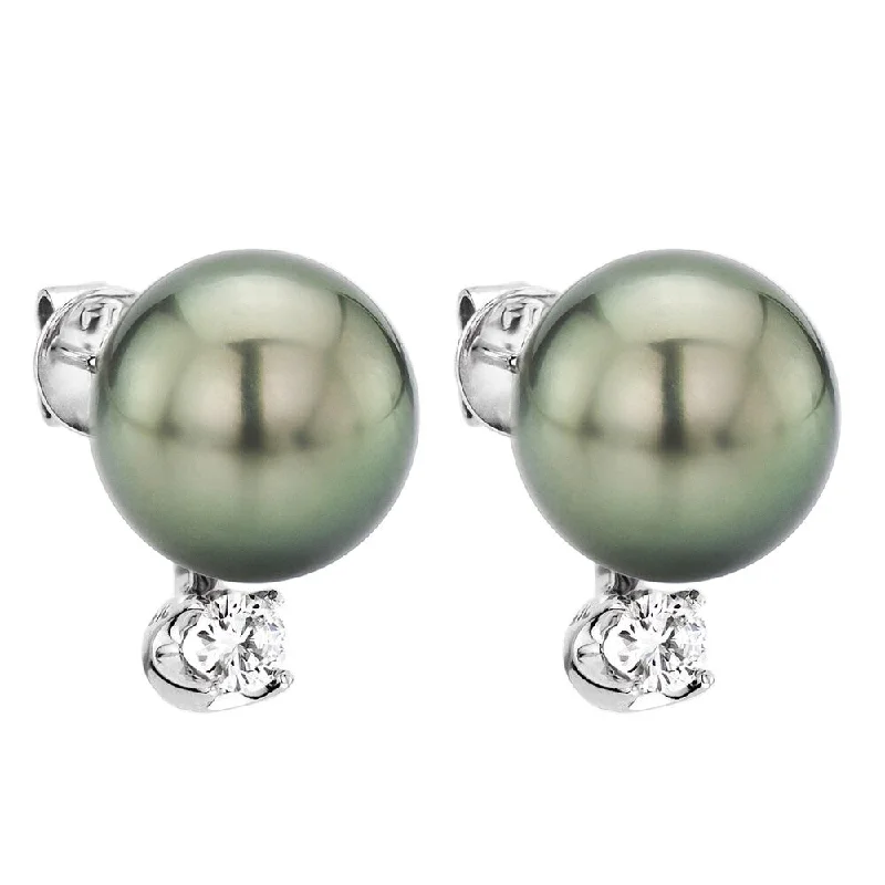 urban sleek earrings-DaVonna 14k White Gold Black Tahitian Pearl and 0.20ct Diamond Stud Earring