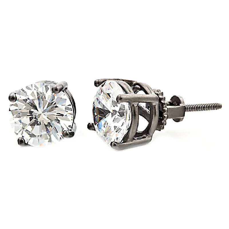 tarnished silver earrings-Denny: 8mm, 4.0ct IOF CZ Black Rhodium Finish Screw Back Earrings