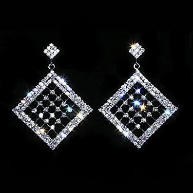 leafy-inspired earrings-Diamanto: Swarovski Crystal Rhinestone Diamond Cage Drop Post Earrings