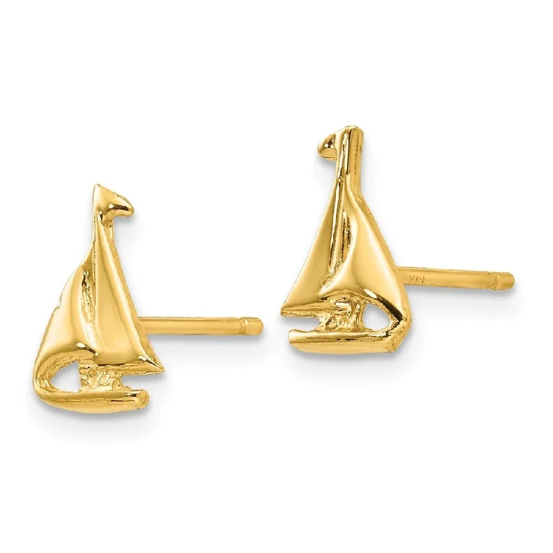 tarnished statement earrings-Diamond2Deal 10k Yellow Gold Sail Boat Stud Earrings (L-10mm, W-7mm)