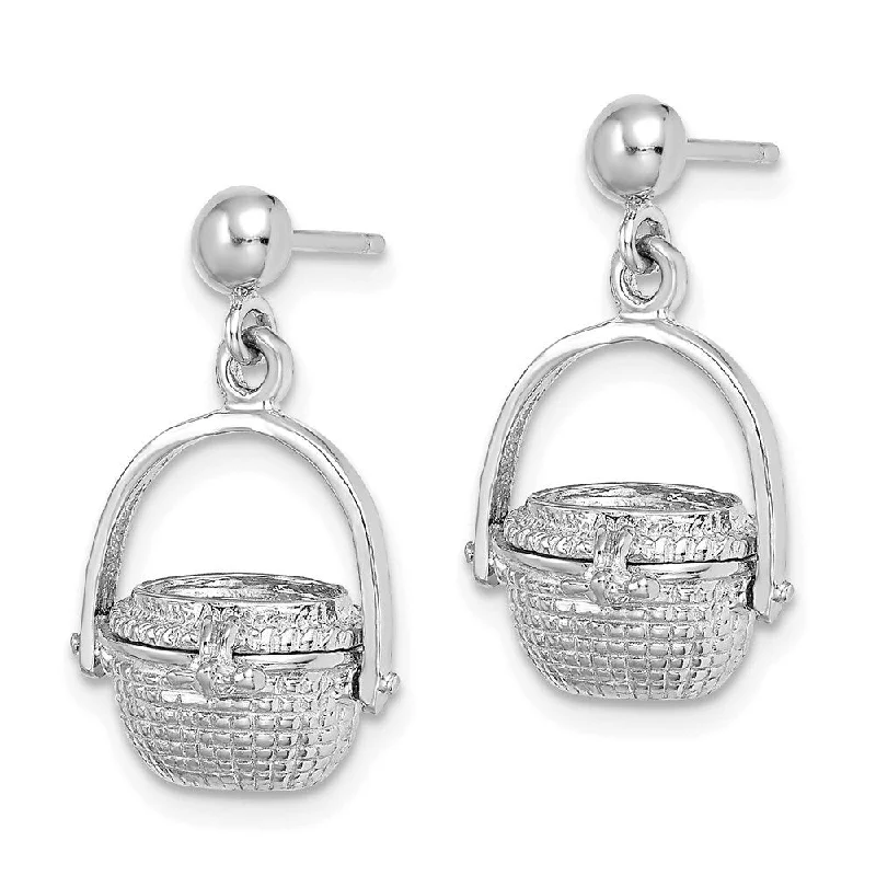 thin drop earrings-Diamond2Deal 14K White Gold 3-D Nantucket Basket Dangle Earrings (L- 20.5 mm, W- 12.75 mm)