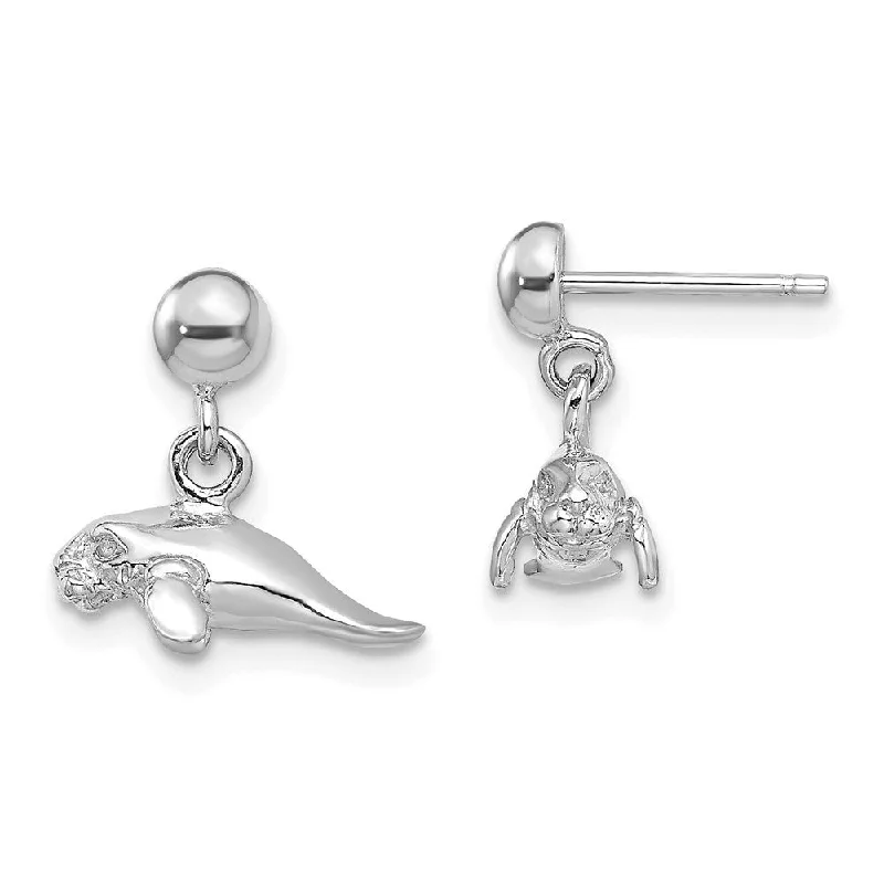 tarnished statement earrings-Diamond2Deal 14K White Gold 3-D Polished Mini Manatee Dangle Earrings (L- 12.1 mm)