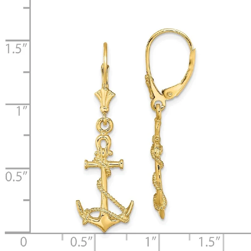 luxurious drop earrings-Diamond2Deal 14K Yellow Gold 3-D Anchor Shackle & Entwined Rope Earrings with Leverback (L- 37.5 mm)