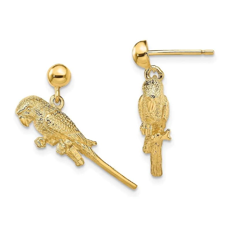 rose gold ten-layer earrings-Diamond2Deal 14K Yellow Gold 3-D Parrot Dangle Earrings (L-13.5 mm, W-24.45 mm)