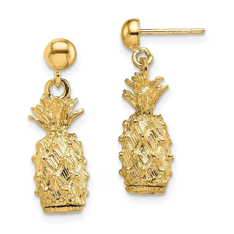 wanderlust chandelier earrings-Diamond2Deal 14K Yellow Gold 3-D PINEAPPLE DANGLE EARRINGS (L-21.25 mm, W-6.57 mm)