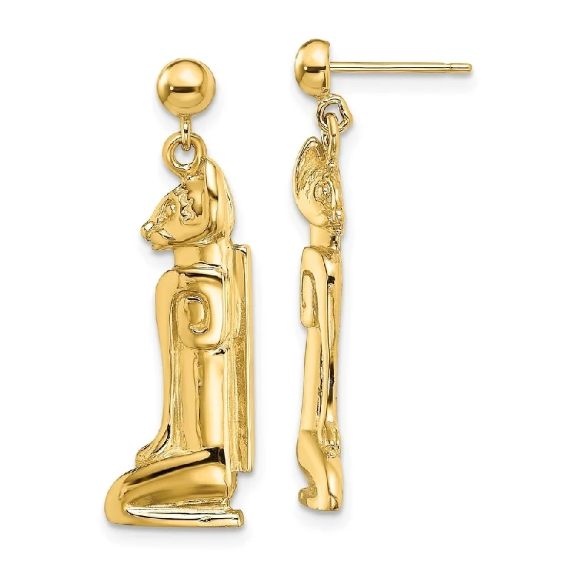 swoop hoop earrings-Diamond2Deal 14K Yellow Gold MARCO ISLAND CAT DANGLE EARRINGS / 2-D (L-31.1 mm, W-10.2 mm)