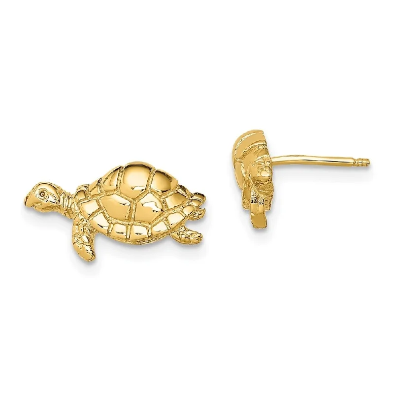 shimmering drop earrings-Diamond2Deal 14K Yellow Gold Polished Swimming Sea Turtle Earrings (L- 15.15 mm, W- 8.45 mm)