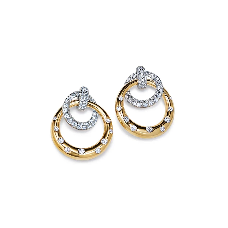 tarnished gold earrings-Interlocking Circle Earrings with Diamonds