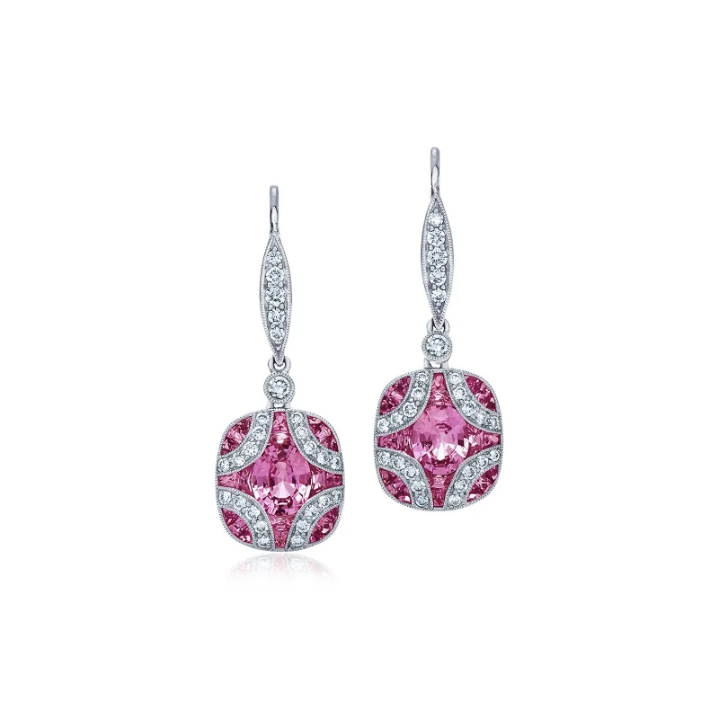 retro emerald earrings-Argyle Small Drop Earrings with Pink Sapphires and Diamonds