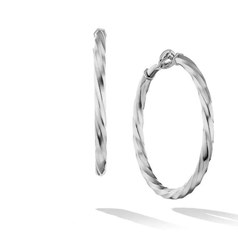 urban angular earrings-Cable Edge Hoop Earrings in Recycled Sterling Silver