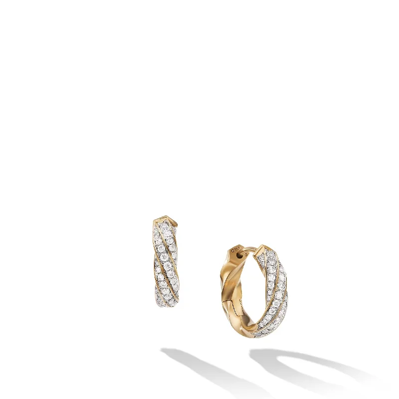 midnight diamond earrings-Cable Edge Huggie Hoop Earrings in Recycled 18K Yellow Gold with Pave Diamonds