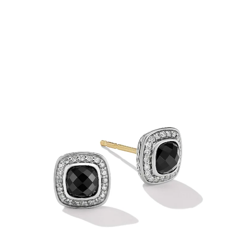 pewter drop earrings-Petite Albion Stud Earrings in Sterling Silver with Black Onyx and Pave Diamonds