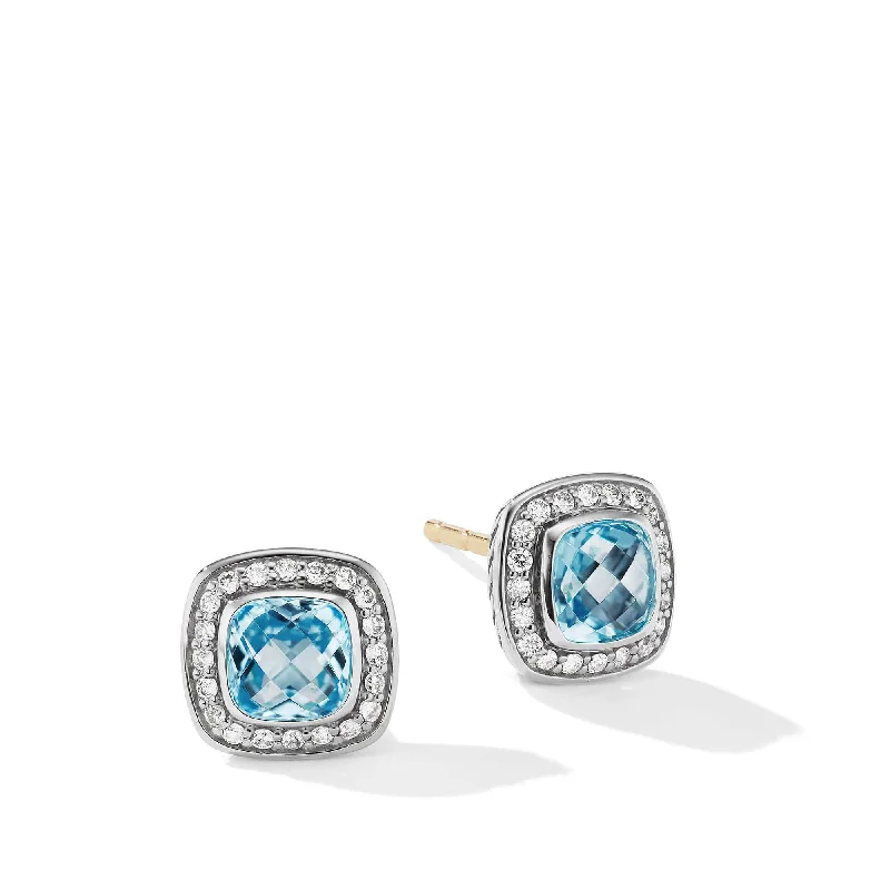 chunky silver earrings-Petite Albion Stud Earrings with Blue Topaz and Pave Diamonds