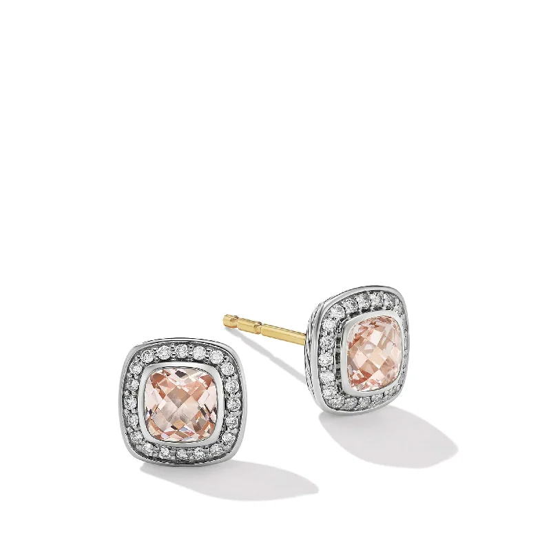 silver braid earrings-Petite Albion Stud Earrings in Sterling Silver with Morganite and Pave Diamonds