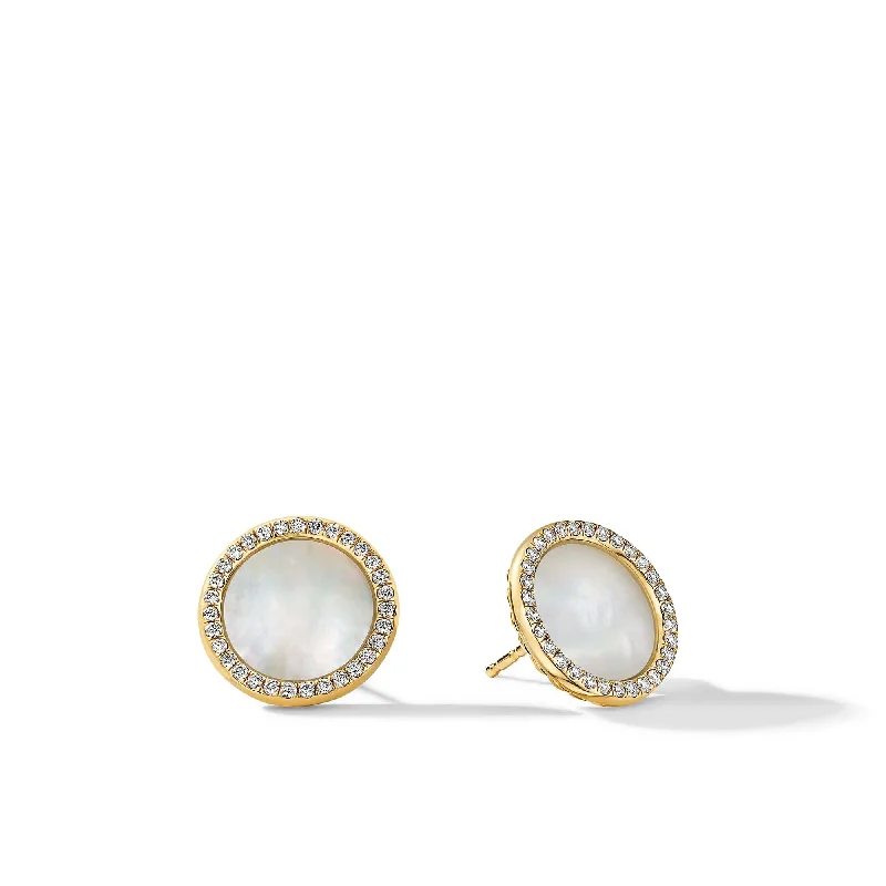 heavy silver earrings-DY Elements Stud Earrings in 18K Yellow Gold with Mother of Pearl and Pave Diamonds